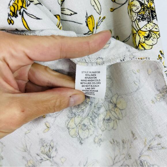 Vintage white yellow black linen floral cottagecore button top jacket medium - Picture 8 of 8